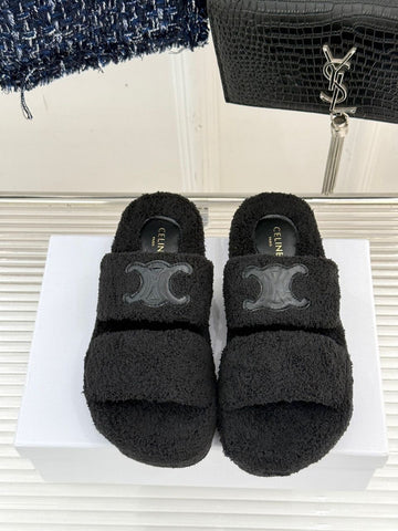 Pre Order Double Strap Luxury Logo Design Teddy Slippers