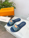 Pre Order Luxury Denim Logo Flat Mules