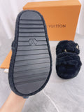 Pre Order Luxury Fur Gold Logo Platform Slippers