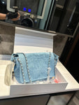 Pre Order Luxury Fainted Logo Detail Denim Chain Handbag