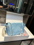 Pre Order Luxury Fainted Logo Detail Denim Chain Handbag