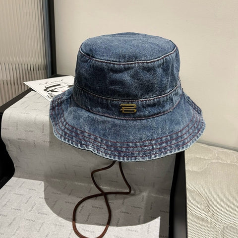 Pre Order Luxury Gold Logo Denim Bucket Hat