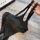 Pre Order Luxury Diamanté Front Logo Detail Cut Out Swimsuit