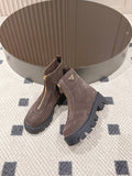 Pre Order Front Zip Logo Suede Boots