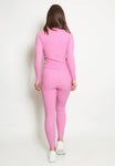 Pink Double Zip Up Ribbed Loungeset