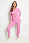 Pink Double Zip Up Ribbed Loungeset