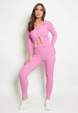 Pink Double Zip Up Ribbed Loungeset