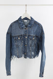 Cropped Frayed Hem Denim Jacket