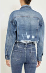 Cropped Frayed Hem Denim Jacket