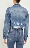 Cropped Frayed Hem Denim Jacket