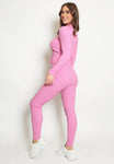 Pink Double Zip Up Ribbed Loungeset