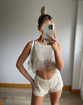 Crochet Style Frayed Top & Short Set