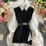 Pre Order Belted 2pc Shirt & Jumper Dress In Black