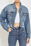 Cropped Frayed Hem Denim Jacket